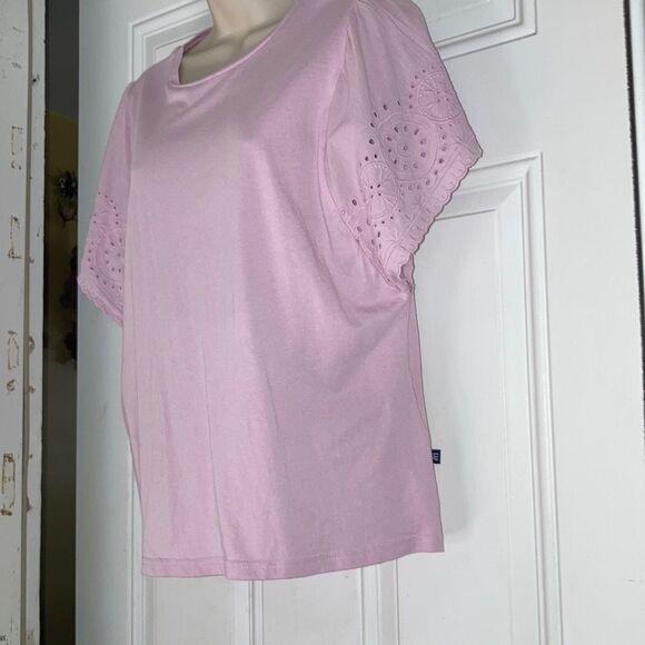 GAP Eyelet Crochet Tshirt Pink Crew Neck Short Sleeve Womens Large - Picture 4 of 11